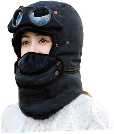 CALLARON Thickened Windproof Cap for Men Skiing Balaclava Goggles Warm Cycling Ear Warmer Black