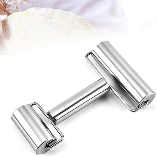 Mattarello in acciaio inox con 2 rulli in acciaio inox per stendere l'impasto per pizza, fondente, torte, biscotti, pasta, pasta e pasta froletta, lavabile in lavastoviglie, perfetto accessorio da