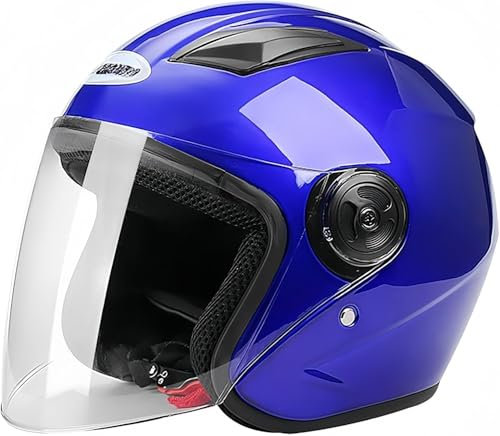 Elektro-Motorrad-Halbhelm, ECE-Zugelassener Halbschalen-Helm Mit Offenem Gesicht Retro-Jugend-Moped-Mütze Für Jungen Und Mädchen(Blue)