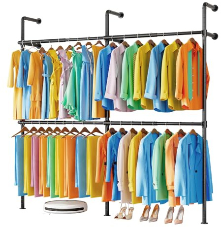 Taotigzu - Perchero telescópico industrial para ropa, sistema de percha de pared con 4 barras, guardarropa, con tubo robusto, capacidad de carga 200 kg, 220x218 cm