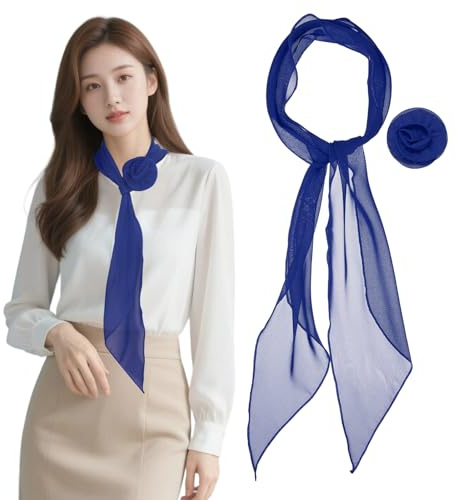 YELARXI Chiffon Scarf for Women, Long Skinny Chiffon Neckerchief with Detachable Rose Flower Light Soft for Hair Ribbon Headband