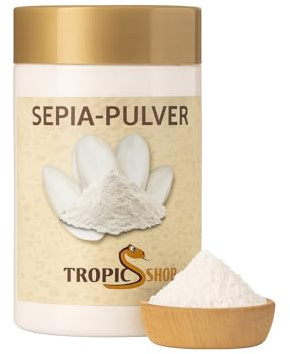 Tropic Shop Sepia pulver 250 g – naturligt kalcium för reptiler, sköldpaddor och fåglar – finmald, perfekt för bestångning av mat – extra produktiv