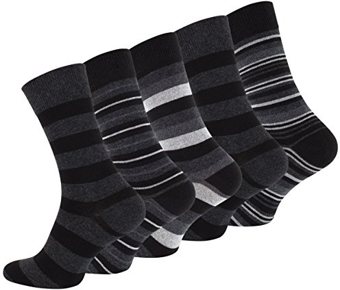 Lot de 10 paires de chaussettes pour hommes, vêtements décontractés, STRIPES, avec du coton riche - Multicolore(Noir/Gris) - Taille 39-42