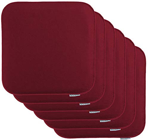 Brandsseller 6er Set Sitzkissen aus Filz 35x35x2 cm – Robuste Stuhlauflagen für innen und außen, eckiges Sitzpolster, strapazierfähiges Kissen für Stühle - Bordeaux Rot