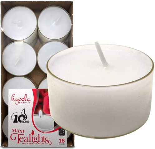 Hyoola Tealight Candles - 16 Pack - White Jumbo Unscented Tealights - Long Burning 10 Hour Tea Lights Candles