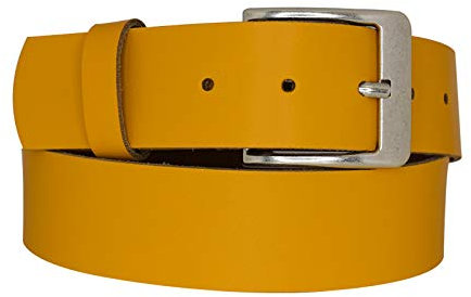 DayneQ 4cm Breit Echt Leder Guertel Altsilber Nickelfree - 15103-40 - Gold-Gelb Bundweite 90cm