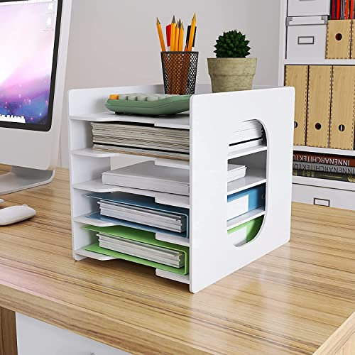 PUNCIA Dokumentenablage A4 Briefablage 5 Ablagefächer PVC Schreibtisch Datei Organizer Papierablage Aktenaufbewahrung Ablagesystem Dokumentenhalter für Büro Arbeitszimmer Schule Office