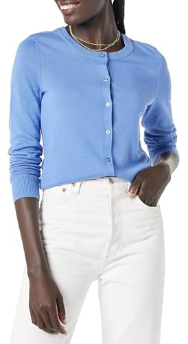 Amazon Essentials Gilet Col Rond Léger (Grandes Tailles Disponibles) Femme, Bleu, M