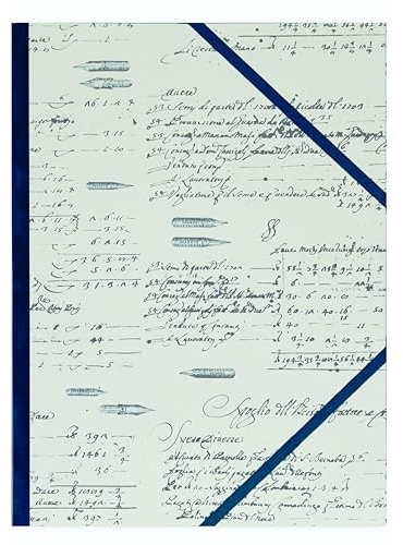 libralides - Mappe handgemacht DIN A4 mit Gummiband „Kalligrafie“ mit Muster/Motiv - Große Sammelmappe mit Gummizug - Eckspannermappe aus Pappe/Karton - Gummizugmappe Dokumentenmappe für 100 Blatt