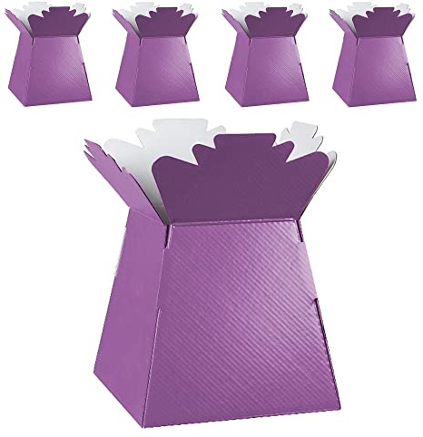 Flower Bouquet Boxes Florist Packaging Gift Craft Box Vase – Holder for Flowers, Bouquets, Plants, Sweets – Decoration for Wedding, Birthday, Anniversary, Floral Arrangement – Pack of 5 – Lilac