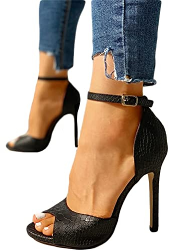 Minetom Femme Sandales Vintage Floral Bouche De Poisson Stiletto Chaussures Soirée De La Mariée Haut Talon Sandals Partie Été Open Toe High Heels D Noir 39 EU