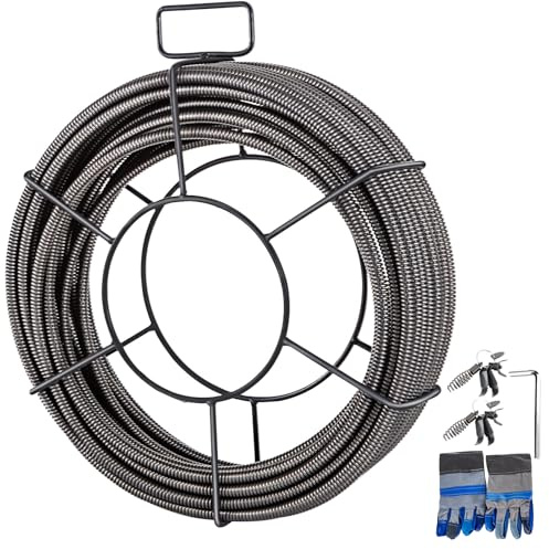 VEVOR Drain Cleaning Cable 100 ft x 1/2 inch Solid Core Cable Sewer Cable, Drain Auger Cable Cleaner, Snake Clog Pipe Drain Cleaning Cable W/Four Shapes of Cutters