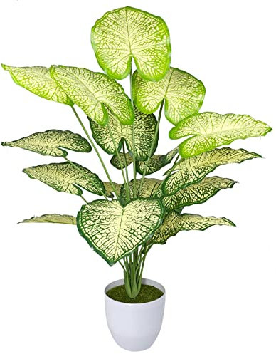 AIVORIUY Planta Artificial con Maceta Areca Palmera Grande Arbol Artificial Plastico Falso Hojas Interior Hogar Salon Dormitorio Balcón Oficina Moderno Decorativas (77cm Palma Blanca)