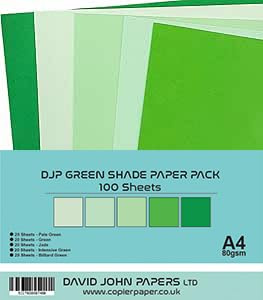 DJP 80GM grön nyans tonat papper pack – 5 färger, 100 ark – 20 varje färg