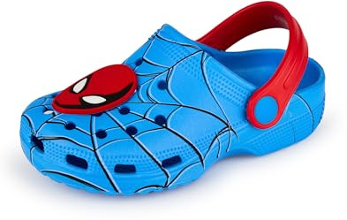 Marvel Zuecos de Spiderman para niños | Calzado Infantil sin Cordones con Adornos en Azul | Sandalias Tipo Chanclas con diseño de telaraña para Interior y Exterior con Correa Ajustable