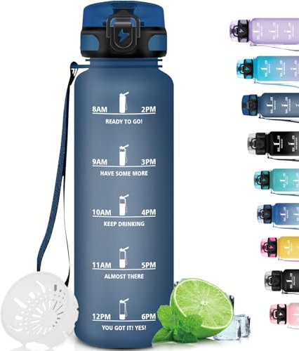 Grsta Botella de 1 l, botella deportiva con filtro, botella para bebidas carbonatadas, se puede llevar contigo, botella de gimnasio, para bicicleta, escuela, camping, exterior, azul navegador