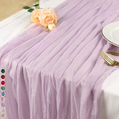 Cekene Cheesecloth Table Runner 90x400cm Rustic Gauze Fabric Tablecloth Sheer Boho Wedding Table Cover Cheese Cloth Table Decoration for Holiday Party Baby Bridal Shower Birthday Arch (Light Purple)
