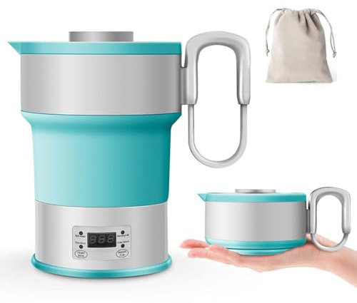 Hervidor Agua Electrico, 0,8L Hervidor de Agua Portatil Plegable 240V 800W Hervidor de Camping Gadgets para Autocaravanas Accesorios para Caravanas Hervidor Eléctrico para Viajes Vacaciones