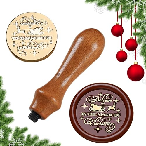Wax Seal Stamp Christmas Sealing Wax Stamp Head Seal Stamp Wood Handle for Envelopes Invitation Party Christmas Greeting Cards Gift Decoration Reindeer Snowflake (A)