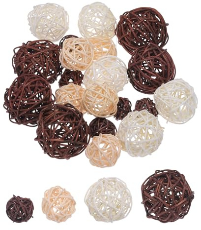 sourcing map 20 Pcs Vase Filler Decorative Balls, 2.4/2/1.6/1.2 Dark Brown/White/Beige/Coffee Wicker Rattan Decor, Balls Bowl Fillers for Home Decor,Center Table