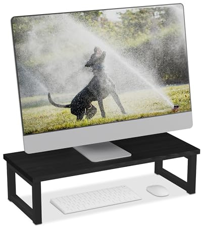 Relaxdays Supporto per Monitor, Alza Schermo PC per Scrivania, HLP: 15x55x23 cm, Organizer Ufficio, Industriale, Nero