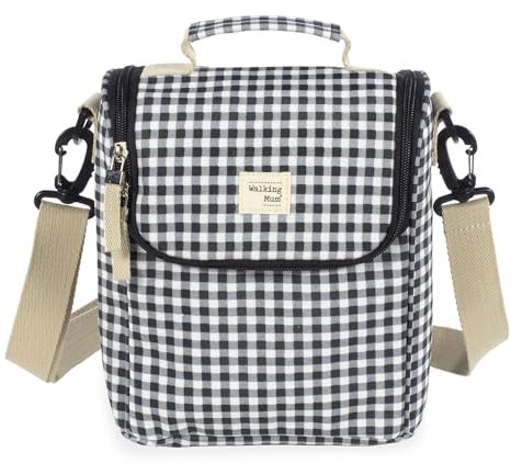 Walking Mum. Sac Isotherme pour Nourriture pour bébé I Love Vichy, Grande capacité, Design Polyvalent avec poignée Courte et Sangle pour Le Porter sur Les épaules. Couleur Noire. Dimensions : 26 x 23