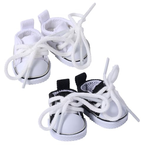 2 Pairs Mini Doll Shoes, Cute Mini Finger Canvas Shoes Premium Canvas Sneakers Funny Doll Clothes Accessories for Display (Black, White)