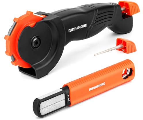 Rushmore Garden Tool Blade Sharpener â Carbide & Ceramic Sharpener for Pruners, Scissors, Axes, Hedge Shears & Lawn Mower Blades â Repairs, Hones & Maintains Sharp Edges