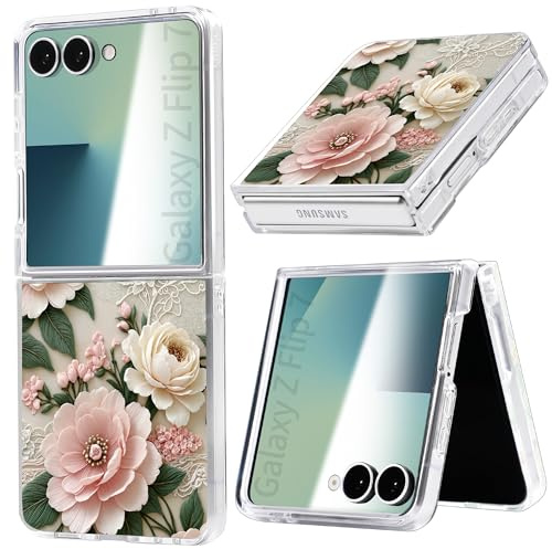 Gronda Klart telefonfodral för Samsung Galaxy Z flip 7 5G fodral, aldrig gul stöttåligt skyddande smal mjuk droppskydd söta kvinnor flickor kant för Samsung Galaxy Z flip 7 spets blomma
