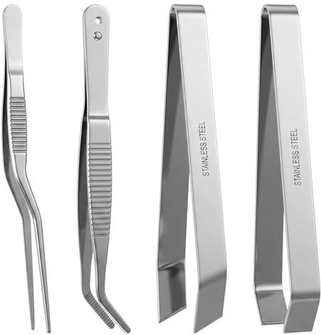 Classicseali 4 pinzette da cucina in acciaio inox, pinzette da cucina, antiruggine, pinze per alimenti, cucinare, cuocere (argento)