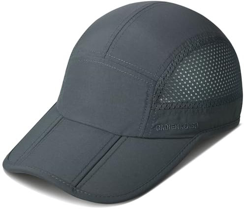 Folding Running Man Hat,Visors Sport Cap Summer Mesh Breathable Waterproof Trucker Hat Women Baseball Cap Hiking Quick-Drying Hat with 3.54in Brim 19-24in Adjustable Unisex Hat 63g Deep Gray JQ53