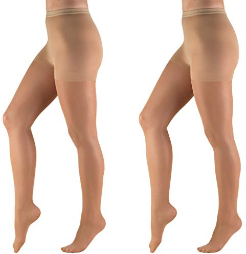 Truform Sheer Compression Pantyhose, 8-15 mmHg, Women's Shaping Tights, 20 Denier, Beige, X-Tall, 2 Count