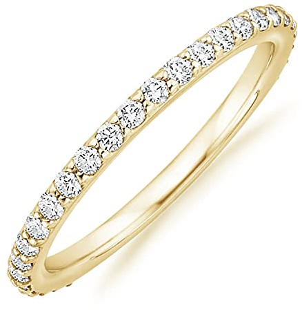 PAVOI 14K Gold Plated Cubic Zirconia Stackable Eternity Bands Yellow Gold for Women Size 8