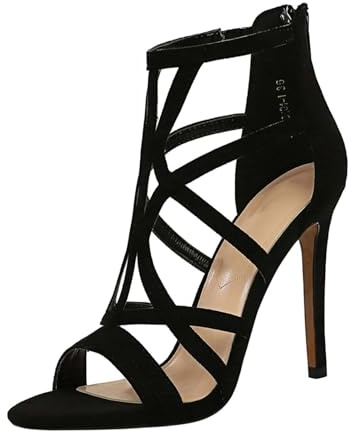 Joeupin Sandales à talons hauts à bout pointu pour femme, Noir , 39 EU