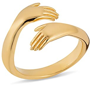 Lily Charmed 18ct Gold Plated Womens Sterling Silver Adjustable Couple Hug Ring. Designed in the UK
