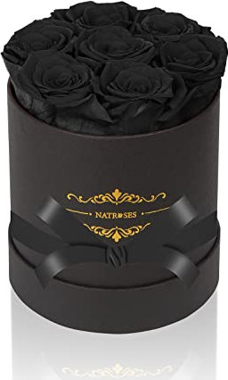 NATROSES 7 Piece Preserved Roses in a Box, Preserved Flowers for Birthday, Flower Gifts for Mothers Day (Black)