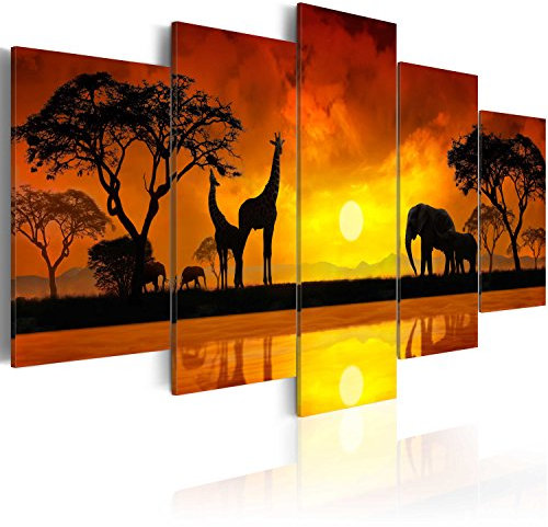 B&D XXL - Tableau Acoustique 225x112,5 cm 5 Parties - Décoration Murale Anti-Bruit Isolation Phonique Bureau Chambre Panneau Insonorisant Impression sur Toile - Afrique Paysage 030112-68