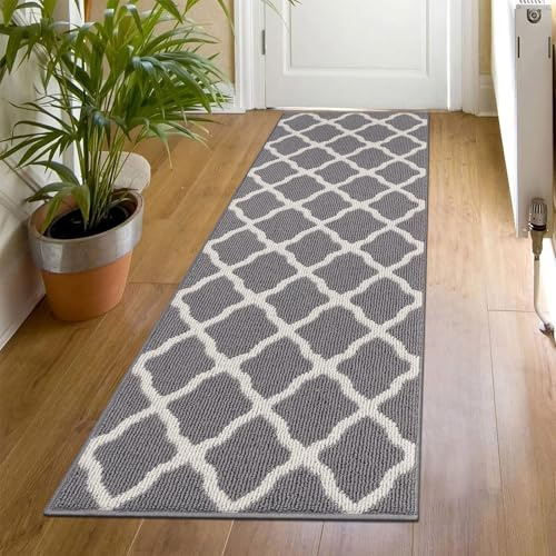SHACOS Washable Runner Rug 20x59 Dirt Trapping Non Slip Rubber Backing Rug Runner Floor Mats Carpet Runners for Entryway Hallway Kitchen Garage Laundry Room, Light Gray
