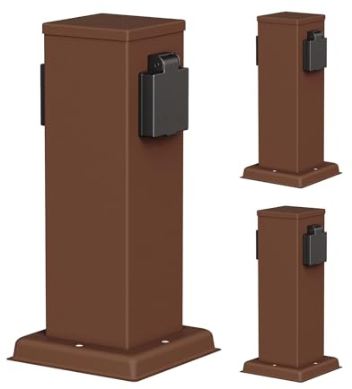 ledscom.de 3 Tomas de jardín Pilar Polly para Exterior, IP44, 2 vías, Acero Inoxidable, marrón, Cuadrada, 27 cm