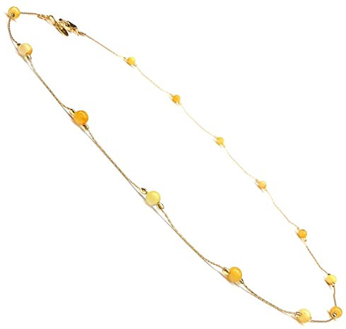 Halskette Damen Gold vergoldeter Sterling Silber 925 mit Bernstein Kugeln 4mm, 45cm oder 50cm verfügbar, echter baltischer Bernstein, Bernstein Schmuck Kollektion W 22/23 (Weiß Butterscotch, 50)