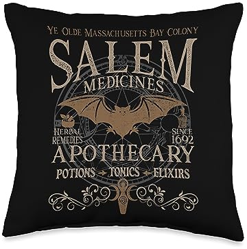 Salem Apothecary Medicines Herbal Witch Bat Beige Throw Pillow