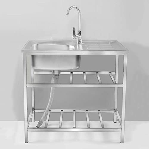 Évier Cuisine 1 Bac Acier inoxydable Évier utilitaire 1 compartiment avec robinet, avec égouttoir, pour Garage, Restaurant, Cuisine, Buanderie, Intérieur extérieur ( Color : Single cold , Size : 75*40