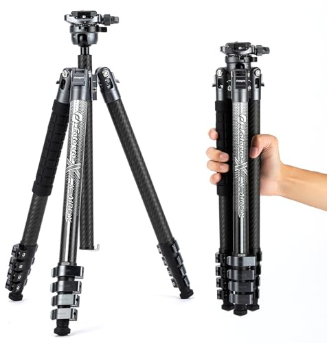 Fotopro X-Airfly 15 cm lätt resekamerastativ med panorama-kulhuvud 1,1 kg expanderbart kompakt bärbart professionellt kolfiberstativ för kamera DSLR-belastning upp till 15 kg grå