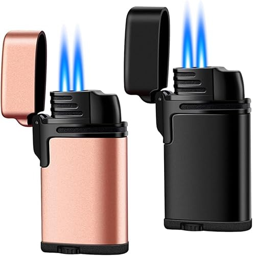 Butane Torch Lighter 2 Pack, Windproof 2 Jet Lighter Refillable, Pocket Szie Easy To Carry, Great for Outdoor and Camping (WITHOUT BUTANE)