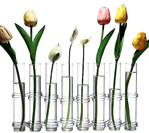 Dinyeo Hinged Flower Vase Small Tiny Glass Foldable Test Tube Vase Propagation Station for Plant.(8 Pcs)