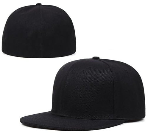 YEKEYI Flat Bill Visor Snapback Hat Blank Brim High Top End Trendy Lain Tone Baseball Cap Cowboyhut, Schwarz , 61