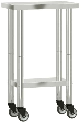 vidaXL Arbetsbord med hjul 55x30x85 cm rostfritt stål, arbetsbord, arbetsbänk i rostfritt stål, köksförberedelsebord, arbetsbänk, arbetsbänk