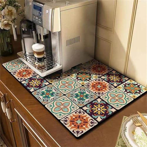 FANSU Tapis Egouttoir Vaisselle Absorbant, Style Bohême Tapis de Sechage Cuisine Egouttoir Tapis Egouttoir Evier Tapis Machine à Café Antidérapant Tapis d'Égouttement (40x60cm,Style 6)