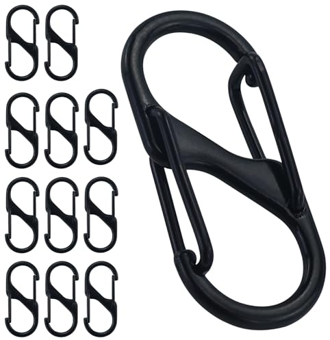 Formiger - 12 moschettoni mini metallo doppio 8 formiger, 2 fori, 30 mm, piccolo per esterni, campeggio, casa, escursionismo, nero