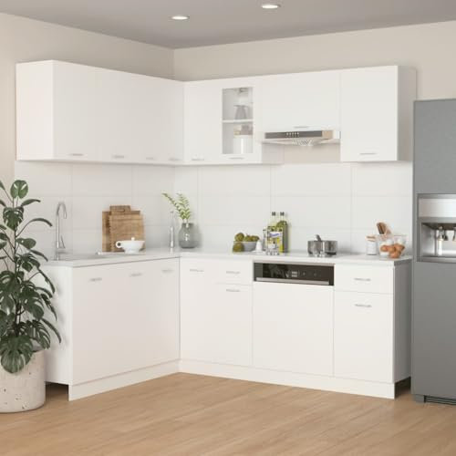 Xichuzi Muebles de Cocina 11 Piezas - Fregadero, Encimera y Módulos Completos en Aglomerado Blanco
